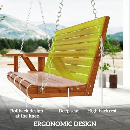 Outsunny Upgraded Wooden Porch Swing 3-Seater, 5 FT Outdoor Patio Swing Bench with Cupholders, Hanging Chains, Swing Chair Bench for Patio Garden Yard, Carbonized