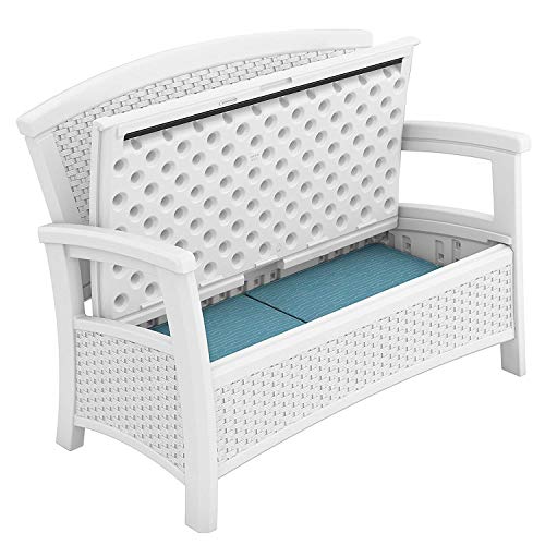 Suncast Elements Stylish Lightweight Loveseat Outdoor Seating with Convenient Built in Universal Storage, and All Weather Resin, White