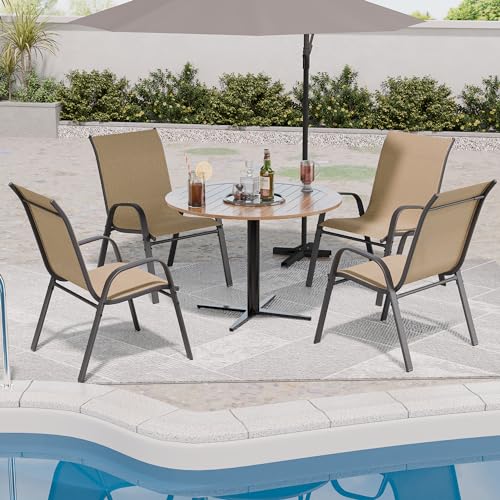 Redpick Patio Chairs Set of 4, Outdoor Dining Chairs Stackable for All Weather, Breathable Metal Modern Outside Furniture Chair for Pool Side, Garden, Backyard Deck, Brown