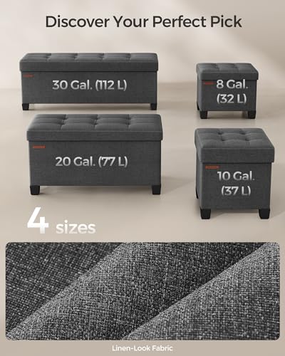 SONGMICS Storage Ottoman, Small Ottoman Foot Rest with Legs, 15 x 15 x 15.7 Inches Foot Stool, Load up to 660 lb, for Living Room, Bedroom, Dorm, Dark Gray ULSF14GYZ