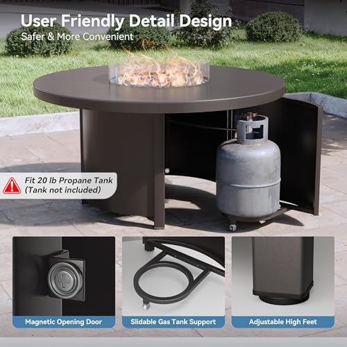 Kullavik 48" Round Propane Fire Pit Table,55000 BTU Auto-Ignitiongas Gas Fire Table with Fire Glass and Lid,Waterproof Cover and Pumice Stone for Patio,Balcony,Garden