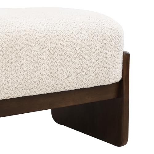 Christopher Knight Home Arden Minimalist Style Rectangular Loop Yarn Fabric Ottoman Bench, Rubberwood Frame, Entryway Bench, Living Room Sofa Extra Seat, End of Bed Footstool, Beige+Brown