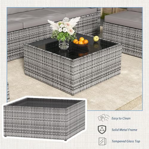 AECOJOY 7 Piece Outdoor Patio Furniture Set, Outdoor Sectional Conversation Furniture Chair with Coffee Table,Patio Sectional for Garden,Backyard(Grey Cushions and Grey PE Rattan, with Cover)