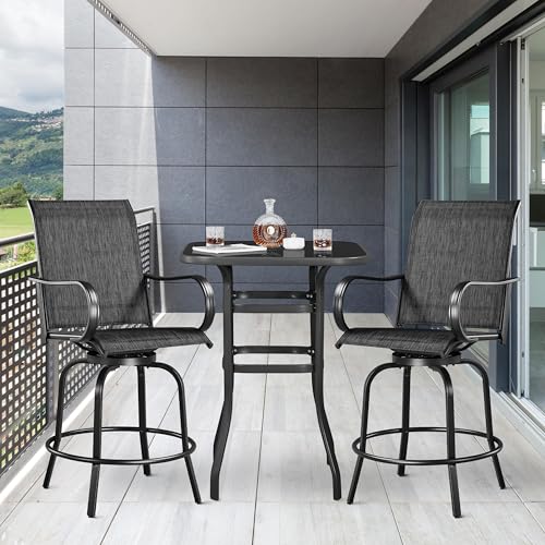 Yaheetech Patio Swivel Bar Stools Outdoor Chairs Set of 2 Outdoor High Bistro Stools Outdoor Furniture, All-Weather Patio Stools for Outside, Beach, Lawn, Poolside and Garden, Black