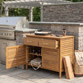 Merax Outdoor Patio Acacia Wood Cabinet, Natural Finish Storage Cabinet with 2 Drawers & Double-Door Shelf for Garden, Poolside, Patio