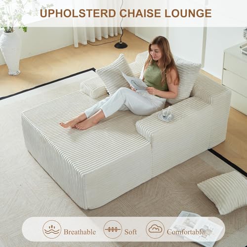 Chicc Hues 67 Inch Chaise Lounge Chair Indoor, Oversized Upholstered Boneless Sofa Bed, Corduroy Deep Seat Sleeper Couch Reading Chairs, Comfy Cloud Sofas Couches for Living Room,