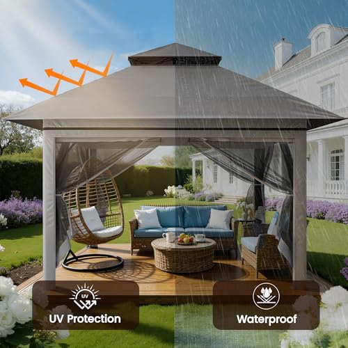 Driftalia 13x13 Pop Up Gazebo, Instant Outdoor Gazebo with Mosquito Netting, Vented Roof and Carry Bag for Patio, Garden & Backyard - Dark Gray