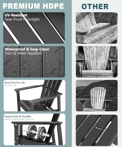 FOLAWO Adirondack Chair Set of 4, All Weather HDPE Fire Pit Chairs, Oversized Plastic Adirondack Chair for Outdoor, Balcony, Deck, Backyard, Patio, Garden, Poolside, Lawn Black