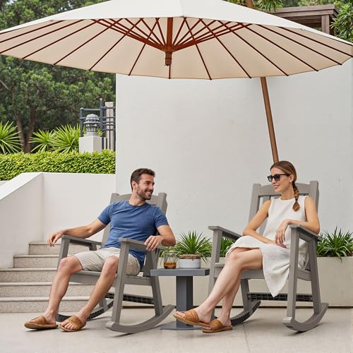 Devoko PP Material Rocking Chair Outdoor Indoor All Weather High Back Patio Rocker for Adult Heavy Duty Rocking Chair for Patio Backyard Porch Garden (Heavy Duty, Light Brown)