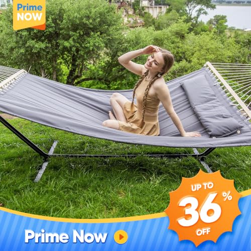 SUNCREAT 2 Person Hammock with Stand, Heavy Duty Portable Hammocks, 475 lbs Capacity, Dark Grey