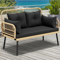 YITAHOME Patio Furniture Wicker Outdoor Loveseat, All-Weather Rattan Conversation for Backyard, Balcony and Deck with Soft Cushions (Light Brown+Black)