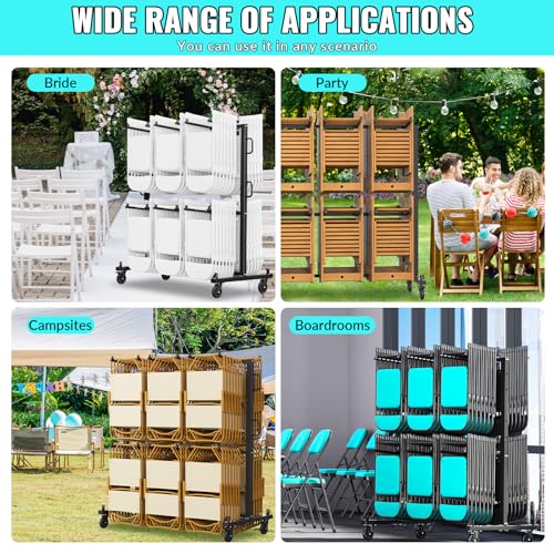 Folding Chair Rack- Heavy Duty Folding Chair Cart with Swivel Wheels, 84 Chairs or 42 Chairs and 12 Table,1000lbs Weight Capacity, with Outdoor Cover and 2 Binding Ropes 2 Rubber Locking Wheels