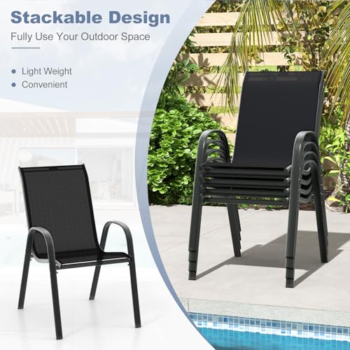 Giantex Set of 4 Patio Chairs, Stackable Outdoor Dining Chairs, 330 LBS Capacity, All Weather Resistant, Heavy Duty Rustproof Metal Armchairs, Lawn Chairs for Front Porch Yard Pool Garden