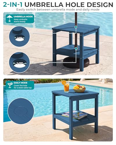 SERWALL 2-Tier HDPE Outdoor Side Table, Weatherproof Rectangular Adirondack Side Table, Blue
