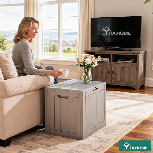 YITAHOME 31 Gallon Outdoor Storage Deck Box, Waterproof Resin Package Delivery and Storage Box with Lockable Lid for Patio Furniture Cushions, Pool Accessories, Garden Tools, Taupe