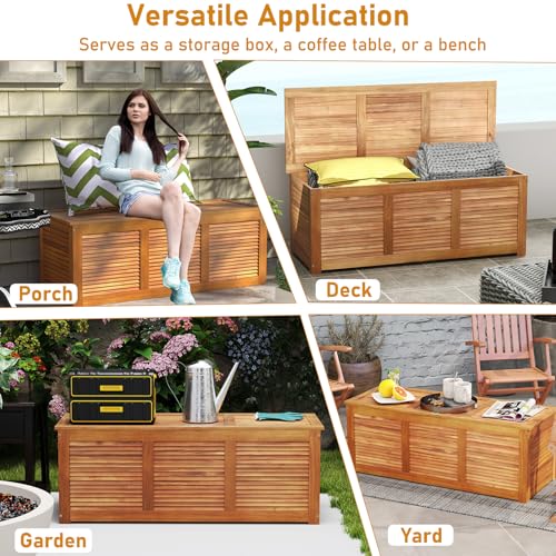 DREAMADE 47 Gallon Acacia Wood Deck Box, Patio Storage Bench with Large Capacity, Supports 355 lbs, Outdoor Storage Box for Garden Backyard Patio Porch Seating, Natural