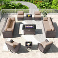 Kullavik 13PCS Outdoor Patio Furniture Set,PE Wicker Rattan Sectional Sofa Patio Conversation Sets with 43" 55000BTU Gas Propane Fire Pit Table,Swivel Rocking Chairs Set,Sand