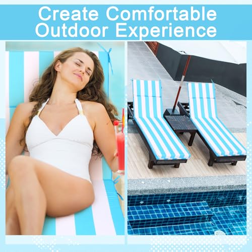 SmoothNovelty 1 Pcs Indoor Outdoor Chaise Lounge Cushions Sponge Bench Outdoor Furniture Chaise Cushions Patio Chair Furniture Replacement (Sky Blue and White Stripes)