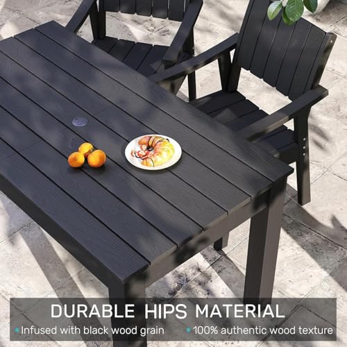 ZHUSI Patio Table and Chairs Set, Outdoor Table and Chairs,HIPS Outdoor Dining Set with Umbrella Hole for Backyard, Poolside, Porch (Black, 7PC)