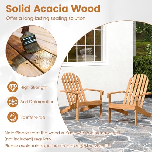 Giantex Adirondack Chair Set of 2 Acacia Wood Outdoor Chairs with 350 lbs Weight Capacity, Lounge Chair Armchair for Yard, Patio, Garden, Poolside, Balcony, Deck Fire Pit Chairs, Natural