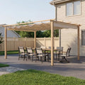 SEEHILL 10' X 13' Outdoor Pergola with Retractable Canopy, Wood-Grain Aluminum Outdoor Retractable Pergola Canopy with Sun Shade Shelter, Modern Yard Grape Trellis Pergola for Deck Garden Lawn, Beige