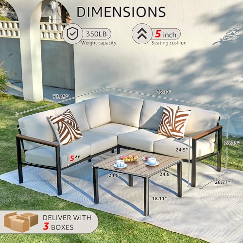 NATURAL EXPRESSIONS 6 Pieces Patio Furniture Set, Outdoor Couch with Thick Olefin Cushions, Fauxwood Armrest and Tabletop, Ergonomic Design Highback, Sectional Outdoor Furniture for Backyard, Deck