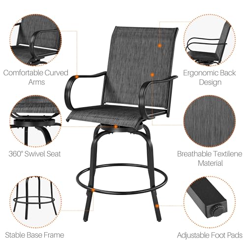 Yaheetech Patio Swivel Bar Stools Outdoor Chairs Set of 2 Outdoor High Bistro Stools Outdoor Furniture, All-Weather Patio Stools for Outside, Beach, Lawn, Poolside and Garden, Black