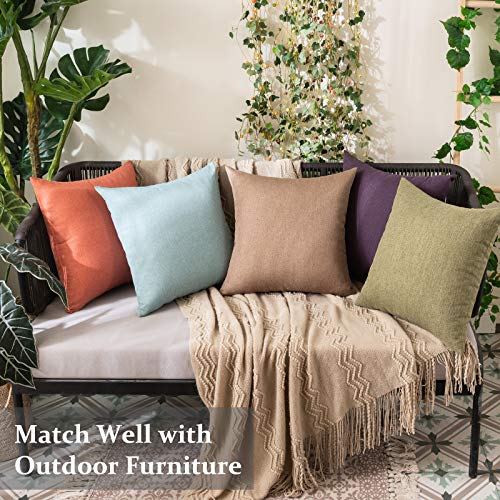 MIULEE Pack of 2 Decorative Outdoor Solid Waterproof Throw Pillow Covers Faux Linen Garden Farmhouse Cushion Cases for Patio Tent Balcony Couch Sofa 18x18 Inch Dark Green