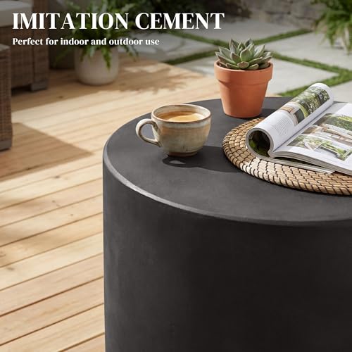 HOMCOM Outdoor Side Table, Round Small End Table with Concrete Finish for Indoor, Patio, Backyard, Pool, Porch, Garden, Lawn, Dark Gray