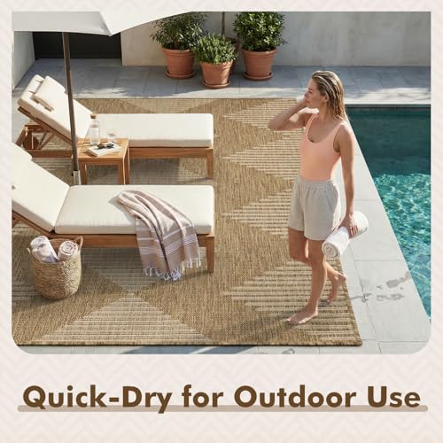 MontVoo-Outdoor Rug Carpet Patio Rug 5x7 ft Polypropylene Indoor Outdoor Rugs for Patio Deck Balcony Porch, Textured Weave, Durable for High Traffic, Fade-Resistant, Boho Geometric Neutral Brown