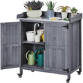 Yaheetech Garden Potting Bench Table, Outdoor Garden Horticultural Wooden Storage Cabinet & Solid Wood Planting Work Bench with Large Space Storage & Metal-Plated Tabletop, Gray