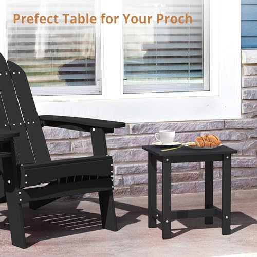 LUE BONA Outdoor Side Table Set of 2, HDPS Small Outdoor Table, Adirondack Side Table, Outside End Table for Patio, Porch, Deck, Pool, Weather Resistant/Easy Maintenance/Indoor or Outside Use, Black