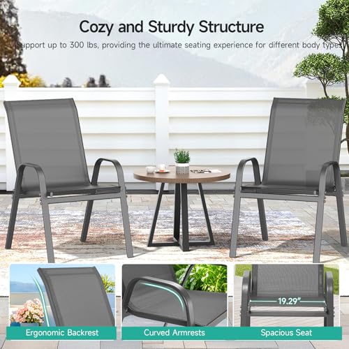 Dovov Patio Chairs Set of 4, All Weather Breathable Stackable Outdoor Dining Chairs with High Back and Wide Seat, Easily Set Up Outdoor Chairs Set of 4 with Metal Frame for Backyard Garden Pool, Grey