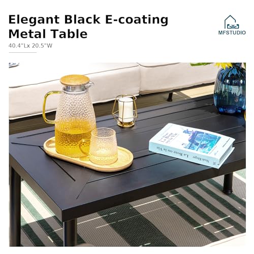 MFSTUDIO 5 Seats Large Metal Patio Conversation Sets, 4 Pieces Outdoor Patio Furniture Sofa with 2 Motion Chairs, 1 3-seat Sofa and Table for Outside Balcony Backyard Poolside