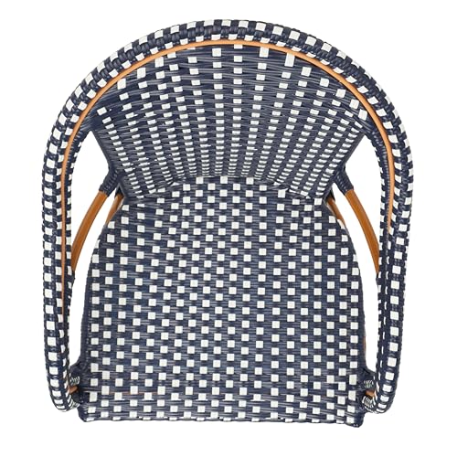 SAFAVIEH Outdoor - California Armchair Set of 2 - Navy & White - Faux Wicker & Aluminum Frame - Woven Bistro Design with Arms - Ideal for Patio, Sunroom, Dining Area, 17.3" Seat Height (PAT7531E-SET2)