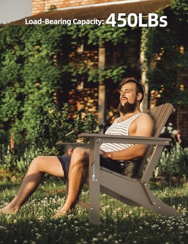 BUPPLEE Folding Adirondack Chair, 450 LBS Heavy Duty HDPE Poly Lumber Fire Pit Chair for Outside, All-Weather Resistant Plastic Adirondack Chairs for Patio, Garden, Deck & Backyard, Pale Ocre