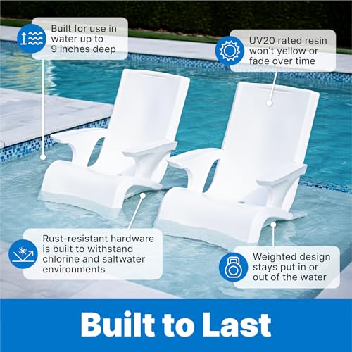Step2 Vero Adirondack Chair, Stylish Poolside Lounger, Fade-Resistant, Waterproof Patio Furniture for Sun Shelf, Use in Pools up to 9-Inches of Water, Weighted, White