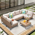 JOYURE 7 Piece Wicker Patio Furniture Set,Outdoor Conversation Sectional Sofa w/Coffee Table,All-Weather Outdoor Sofa with Thick and Anti-Slip Cushions for Deck,Poolside,Garden,Beige