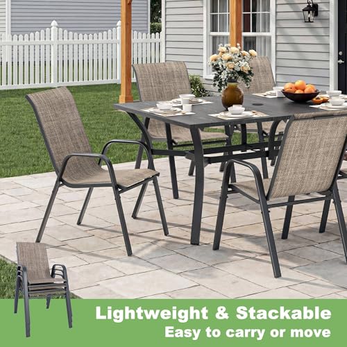 CHINNLUU Outdoor Patio Chairs Set of 6 Stackable Dining Chairs All-Weather Textilene Furniture Set for Pool Deck, Backyard, Garden
