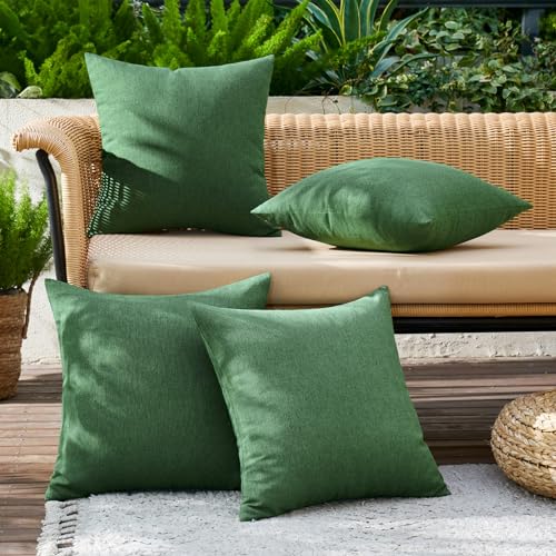 MIULEE Pack of 4 Decorative Outdoor Throw Pillow Covers Linen Waterproof Pillow Covers Summer Farmhouse Cushion Cases for Patio Garden Tent Balcony Couch Sofa 18x18 Inch Dark Green