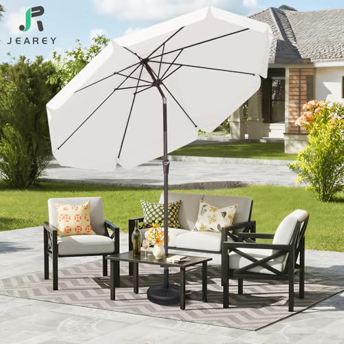 JEAREY 9 FT Patio Umbrella Outdoor, Table Umbrellas Market Umbrella w/Push Button Tilt/Crank, 8 Sturdy Ribs(Cream White)