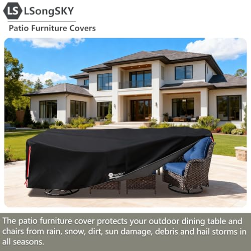 LSongSKY Outdoor Furniture Covers Waterproof,600D Heavy Duty Patio Furniture Covers for 6/7/8 PCS Sets Sectional Sofa Couch Rocking Swivel Chairs Ottomans Coffee Table,111L x 74W x 28H inch Black