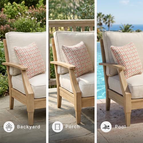 Signature Design by Ashley Clare View Coastal Outdoor Loveseat, Cushioned with Nuvella Fabric, Protective Finish, Eucalyptus Wood, 55.5" W x 35" D x 32" H, Beige