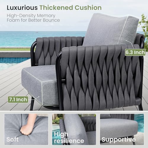Jocoevol Outdoor Patio Furniture Set, Outdoor 5-Seat Sofa with Coffee Table, Waterproof Thick Cushion Patio Conversation Set, All Weather Outdoor Couch Set for Deck, Lawn, Balcony, Porch