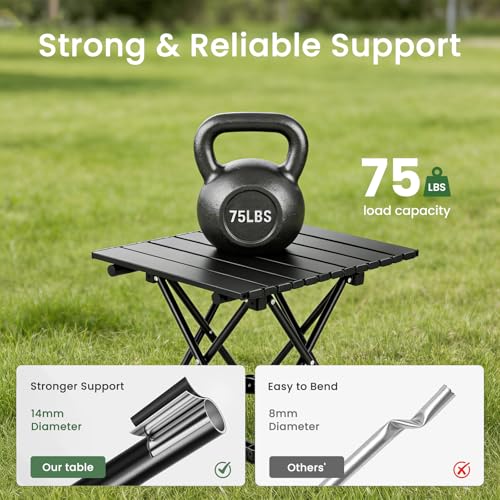 hediya 2 Pack Portable Camping Table Foldable, Ultralight Small Folding Beach Table with Carry Bag for Outdoor Travel, Beach, Camp, Picnic, BBQ, Cooking, Festival, Boat, Home Use (Black-S)