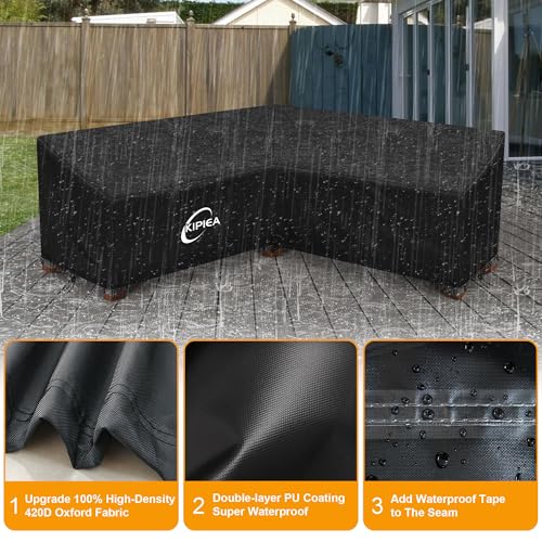 Kipiea Patio V-Shaped Sectional Sofa Cover, 420D Heavy-Duty Oxford Fabric Outdoor Sectional Cover with 6 Windproof Buckles, Anti UV and No Tears, No Fading (85"/85" L x 33.5" D x 31" H) Black