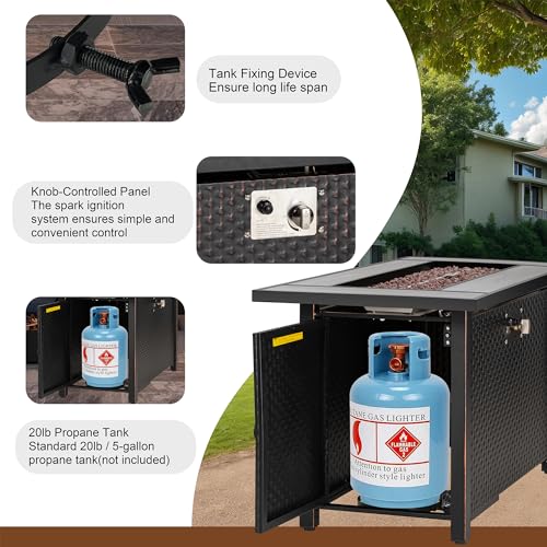 45 inch Propane Fire Pit Table, 50,000 BTU Outdoor Gas Fire Pit Table with Lid, Waterproof Cover, Rectangle Gas Firepit Table for Garden/Patio