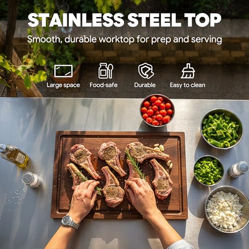 Feasto Outdoor Grill Cart with Storage Cabinet and Stainless Steel Top, 35-Inch Outdoor Grill Station with Door, Modular Kitchen Island for Food Prep and BBQ, Black & Silver