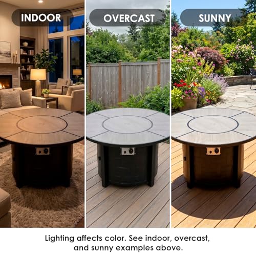 TLGREEN Propane Fire Pit Table 42 Inch Round – 50,000 BTU Outdoor Fire Pit with Lid, Converts to Patio Coffee Table, Certified, Includes Waterproof Cover & Blue Fire Glass(Grey)
