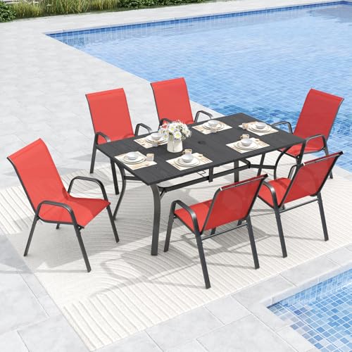 Patio Dining Chairs Set of 6 Outdoor Stackable Dining Chairs for All Weather 350lbs Capacity Heavy Duty Textilene Fabric Rustproof Metal Frame Patio Furniture for Backyard Garden Poolside ( Red )